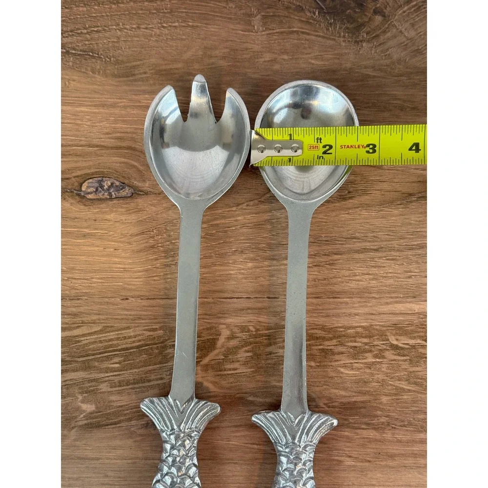 Vintage Metal Fish Handled Salad Serving Set w/Fork and Spoon 12